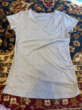 Light Gray Women's Wrap-Style Nursing Short Sleeve Top